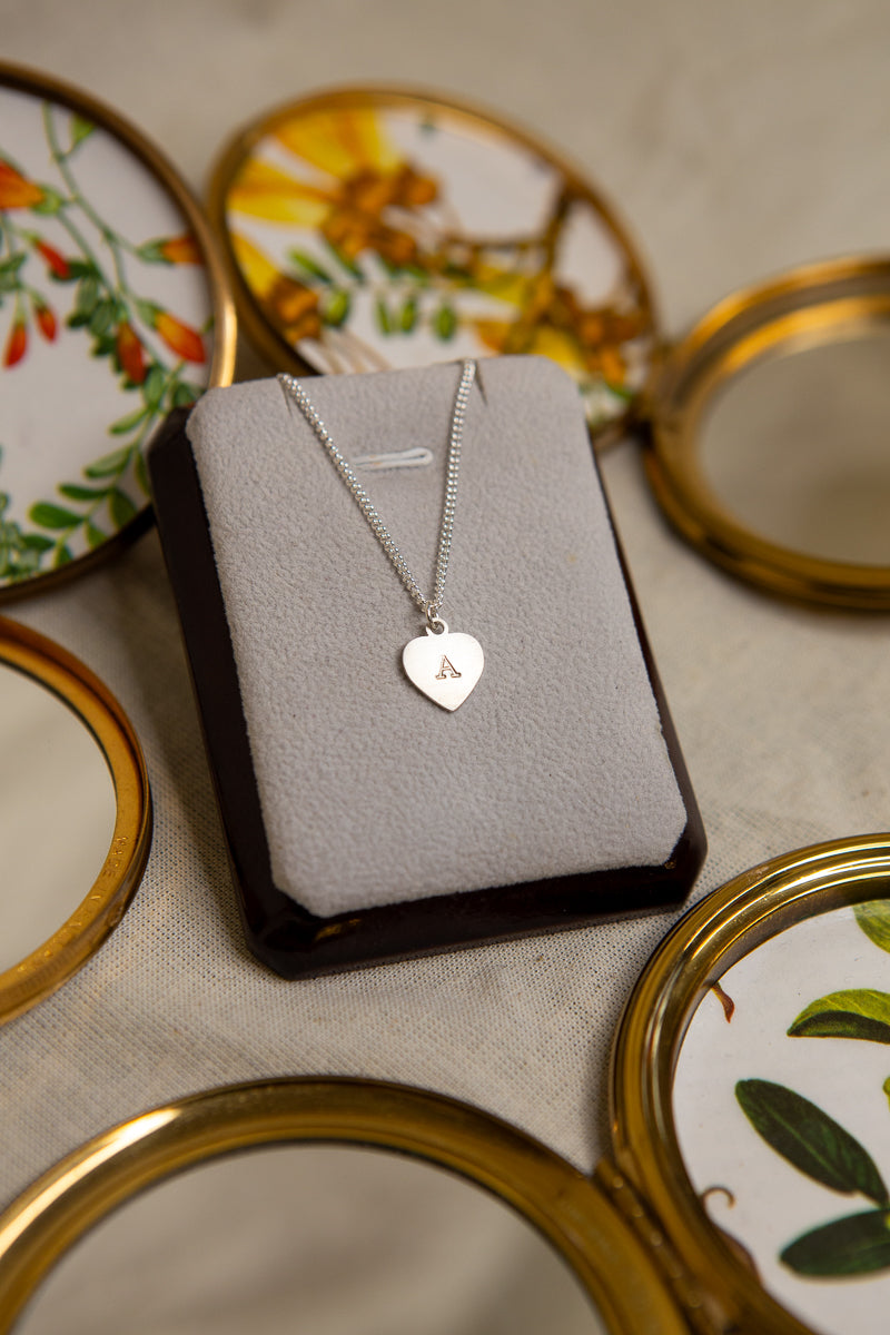 Handstamped Initial Heart Necklace