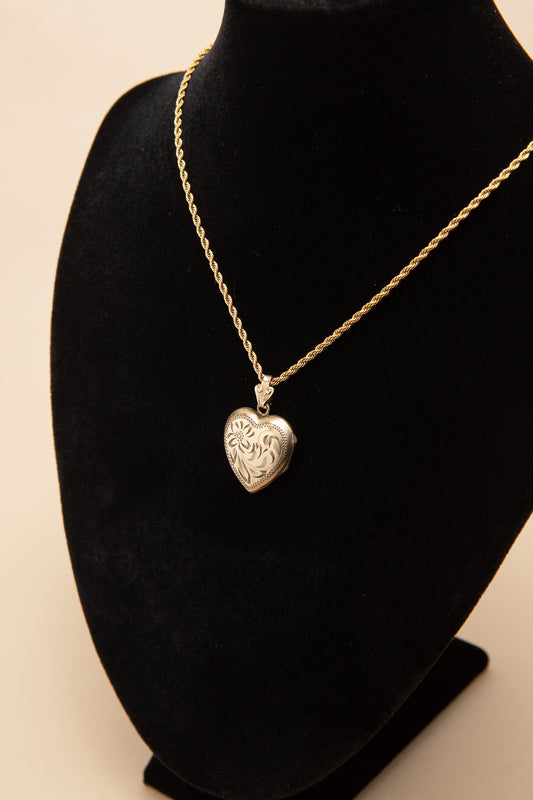 Hand etched rolled gold heart shaped locket